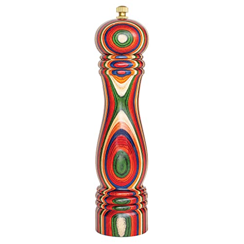 Baltique Marrakesh Pepper Grinder – 8 Inch Colorful Wooden Pepper Mill with Adjustable Stainless Steel Grinding Mechanism – Manual Wood Pepper Grinder for Kitchen or Table Use