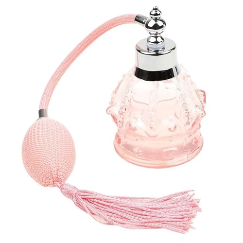 Botella atomizadora de perfume de vidrio rosa recargable con borla larga 7