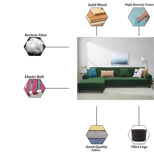 Image of Kraven LHS 6 Seater L Shape Sofa Set for Living Room (Green Fabric) Premium Fabric Sofa