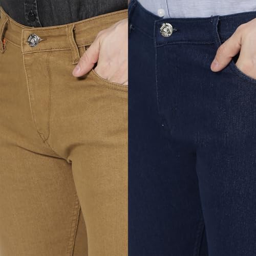 Image of DAIS Men's Stretchable Straight Fit Mid Rise Jeans, Pack of 2, (Combo of 2 Jeans)