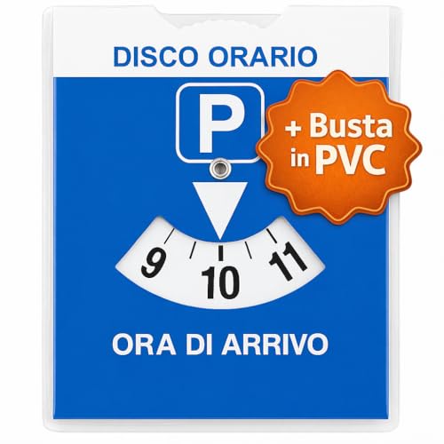 Disco Orario Auto Europeo con Busta Protettiva in PVC - 15x12 CM - BENESSERE In Linea® - Parchimetro Disco Orario Italiano x Auto e Moto - Accessori auto interno - Gadget macchina