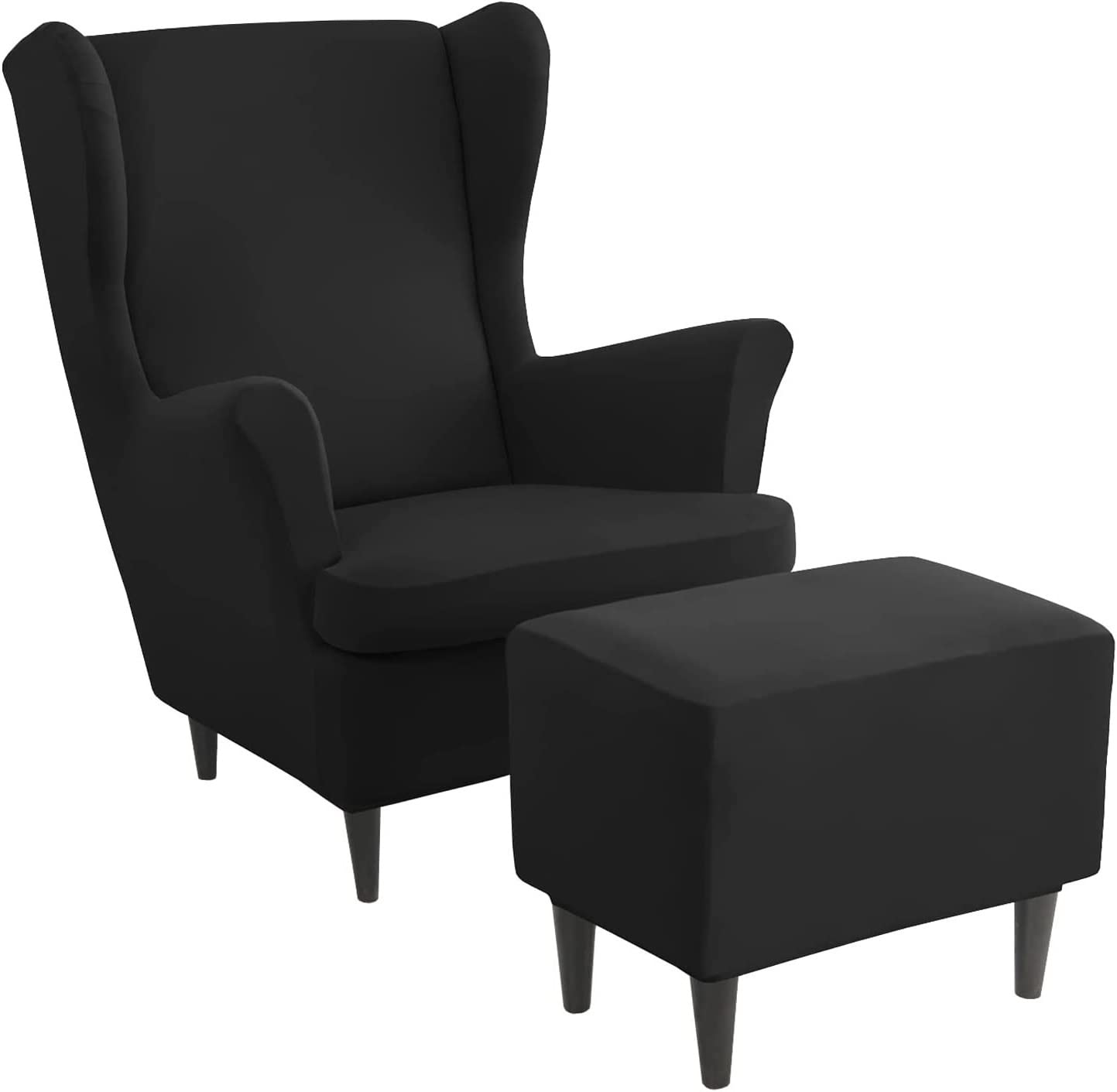 Aqigr #3 Stretch Wing Chair Cover Set, 2 Piece Wing Chair Slipcover With Ottoman Cover Wingback Chair Cover Jacquard Wingback Chair Slipcover Footstool Protector Covers For Dogs (Color : )