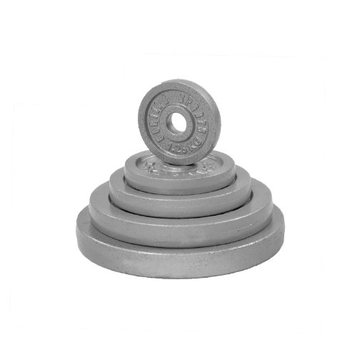 GORILLA SPORTS® Hantelscheiben - Set/Einzeln, 0,5 kg, 1,25 kg, 2 kg, 2,5 kg, 5 kg, 10 kg, 15 kg, 20 kg, 25 kg, 30 kg Gewichte, 30/31 mm, Gusseisen, Silber/Schwarz - Gewichtsscheiben, Bumper Plates – Bild 6