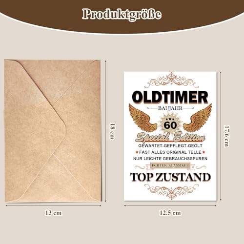 VOYANTE Geburtstagskarte 60 Mann, Oldtimer 60 Baujahr Lustige Geburtstagskarte mit Umschlag, Geschenk zum 60 Geburtstag Mann, Karte Geburtstagsgeschenk für männer