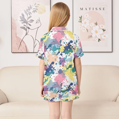 ALAZA Watercolor Spots Abstract Pajamas Satin Pajama Set Short Sleeve Button Down Sleepwear4