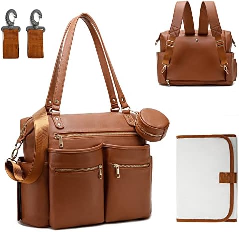 GITIBAB Diaper Bag Tote Leather Diaper Backpack for Parents Baby Registry Search Tote Bag Large Baby Diaper Bag with Changing Mat & Stroller Straps & Pacifier Case