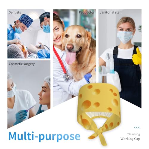 Image of Cute Pug Dog Print Working Cap Scrub Cap with Sweatband,Adjustable Fashion Bandage Tie Back Hat Headwear for Women Men