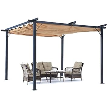 outdoor retractable pergola with sun shade canopy