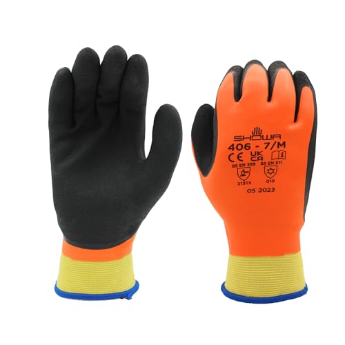 SHOWA 406 Full Double Coated Natural Rubber Latex Insulated General Purpose Winter Work Gloves with Nylon Blend Liner, Large (1 Pair)