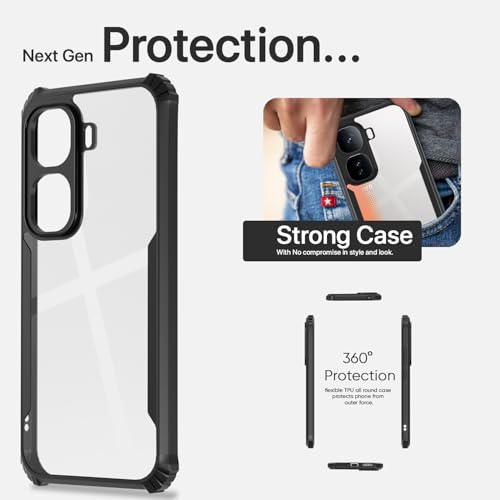 Image of Pikkme Crystal Clear Transparent Back Cover | Ultra Hyrbid | Full Camera Protection | Raised Edge | Bumper Case for iQOO Neo 10 5G (Black)