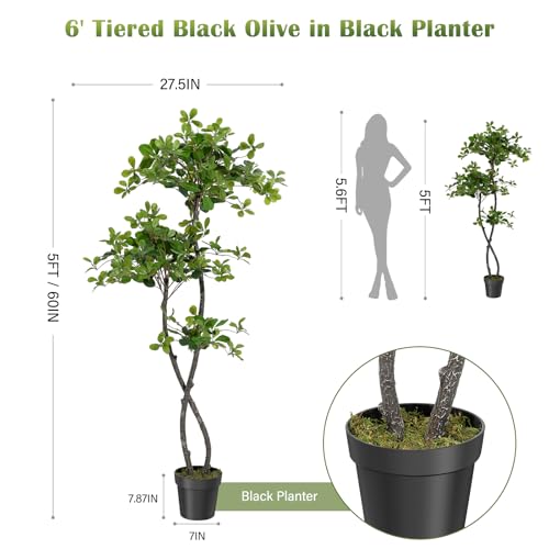 GarveeHome Artificial Plants Indoor, 5FT Fake Black Olive Tree with 50 LED Lights Tall Fake Plants in Plastic Nursery Pot Fake Tree Artificial Trees for Home Decor Office Living Room