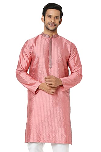 In-Sattva Men's Vertical Pleat Embroidered Banded Collar and Placket Kurta Tunic