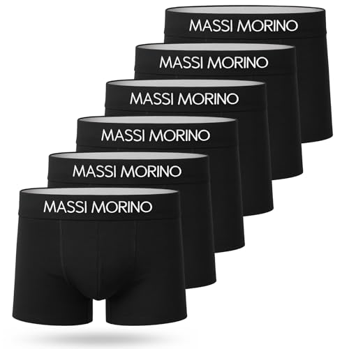 Massi Morino Boxershorts Herren Baumwolle (6er-Pack) | Männer Unterhosen in schwarz mit breitem Gummibund | Ohne Etikett & Atmungsaktiv (Gr. L)