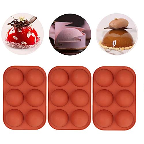 AMHCORKZ Half Sphere Silicone Mold for Hot Chocolate Bomb, 6 Holes 2 Inch Hot Cocoa Bombs Mold for Making Chocolate , Cake, Jelly, Dome Mousse(3PACKS)