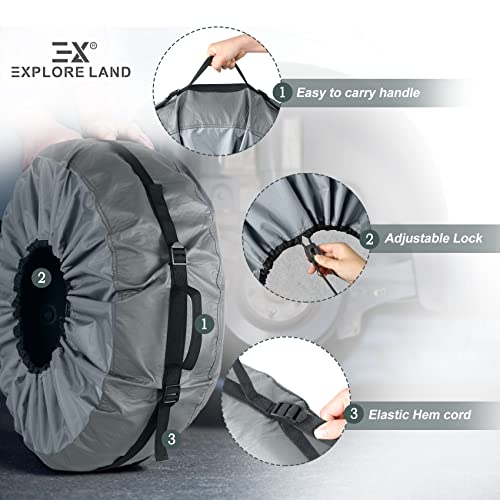 Explore Land Tire Cover With Handle - Seasonal Spare Tire Bag, Durable Winter Wheel Storage Tote Against Dust And Scratches, 4 Pack (Fits Tire Diameters 29''-31.75'', Charcoal) #TOP1