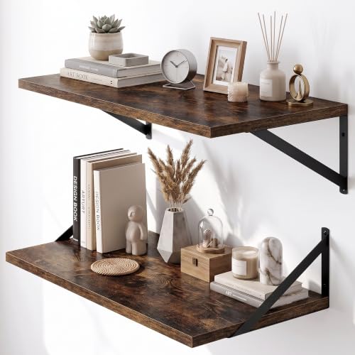 Dreamland Wall Mounted Floating Shelves Set of 2, 24x12, Rustic Brown