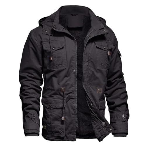 Dr.Cyril Chaqueta de invierno para hombre con forro polar de algodón grueso militar táctico con capucha abrigos de trabajo con bolsillos cargo, Gris, Small