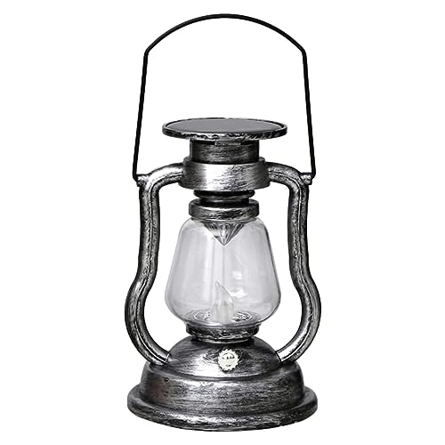 CEHJZQRPL Lampe à pétrole en Verre Lampe à Huile, Lampe à pétrole Solaire à LED Lampe Vintage Lanterne à pétrole portative for éclairage de Secours à Domicile Lampe à pétrole(Silver)