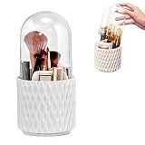 EAROND Makeup Brush Holder Organizer with Clear Lid,360° Rotating Dustproof Waterproof Cosmetic Brushes Storage for Vanity,Bathroom,Office