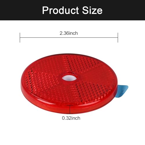 Image of 10 Pack Red Self Adhesive and Screw on Round Reflectors, DOT SAE Approval Road Safety Gate Posts Rear Reflectors for Mailboxes Driveway Trailer Caravan Tunnels Truck Tractor Boat Lorry