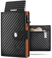 TENBST Geldbörse Herren mit Münzfach & RFID Schutz, Slim Wallet Kartenetui Klein, Portmonee Geldbeutel Herren, 10 Fächer für Kreditkarten Kreditkartenetui, Geschenke zum Vatertag - Schwarz & Orange