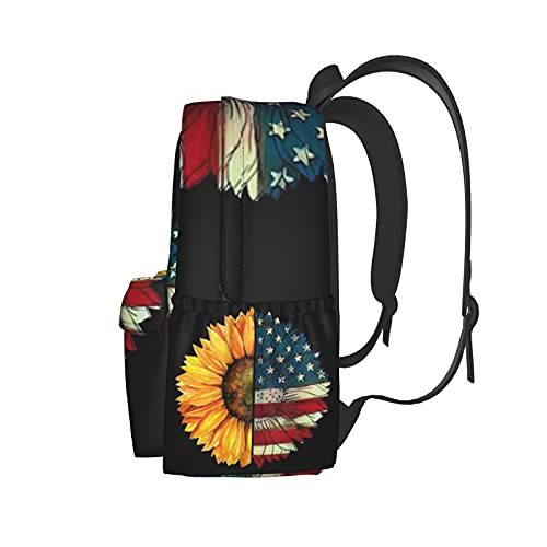 Kiuloam 17 Inch Backpack Sunflower American Flag Laptop Backpack Shoulder Bag School Bookbag Casual Daypack #TOP1