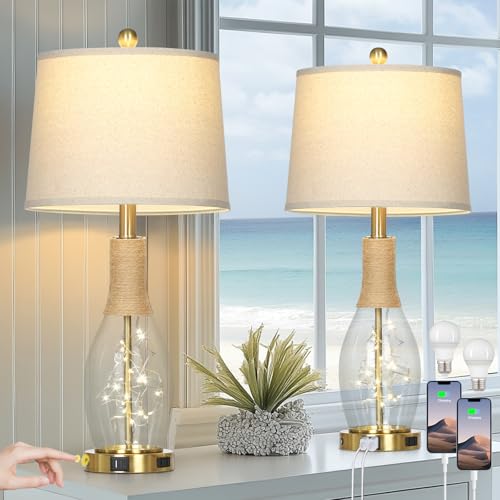 27.5" Coastal Glass Table Lamps Set – Boho & Farmhouse Style