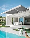 Yoolax 12'x8.2' Solar Motorized Retractable Awnings for Patio, Electric Retractable Awning with Smart Wind Sense, Full Cassette Design, Waterproof Fabric for Outdoor (Gray)