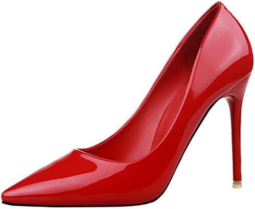 BIGTREE Patent Leather Women's Pointed Toe High Heels Dress Shoes Red Stiletto Pumps 1.5 B(M) US Little Kid | Image 5