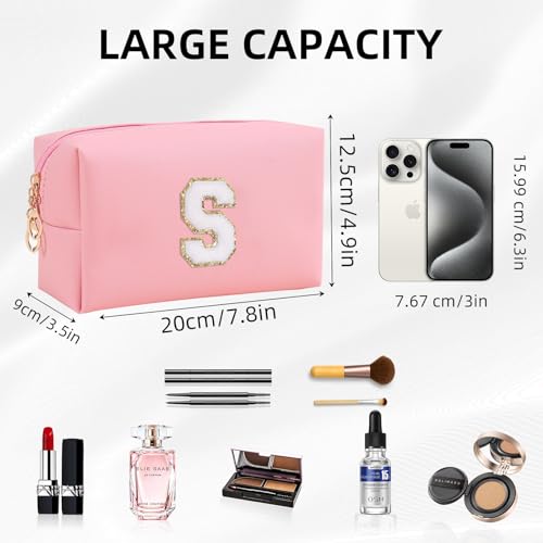 JHhomezeit Monogrammed Gift for Women Girls,Preppy Makeup Bag Personalized Initial Cosmetic Bag with Zipper,Cute Makeup Pouch, Waterproof Toiletry Bag,Personalized Gift for Girl＆Bridesmaids — view 2