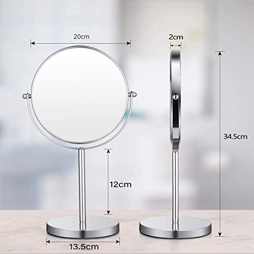 ANGNYA Double Sided Vanity Mirror 20 cm(8-Inch), 1X and 3X Magnifying Mirror Round Freestanding Makeup Mirror for Bedroom, 360 Degree Swivel with Stainless Steel Frame - Image 3