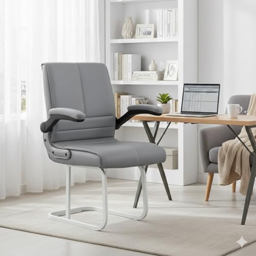 Image of NEWTURN Maxson Mid Back Office Visitor Chair, Adjustable Flip-Up Handles, Synthetic Rexine, Ergonomic Reception Chair, 1 Year Warranty