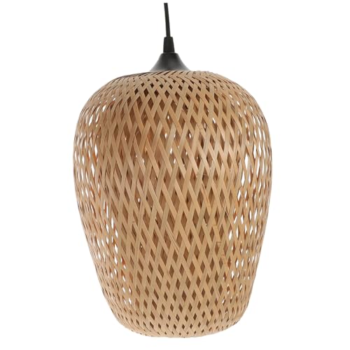 Lampe suspension bambou tissé Holibanna luminaire rustique salon