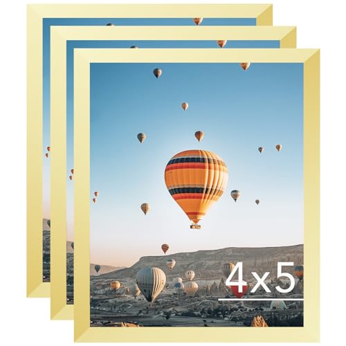 JCJMY 4x5 Picture Frame Set of 3 Gold for Wall Hanging or Tabletop- Wall Mounting Horizontally or Vertically, 4 x 5 Wall Gallery Poster Photo Frames for 4 by 5 Photo,3 Pack, Gold