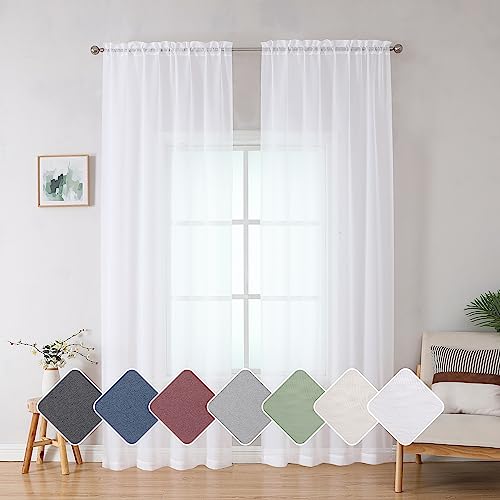 Simplebrand Sheer White Curtains 63 Inch Length 2 Panels, Rod Pocket Solid Color Window Sheer Curtain Panels, Elegant Curtains & Drapes For Living Room, Bedroom 2 Panels (White, 42" W X 63" L) #TOP7