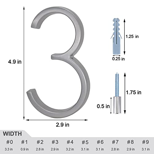 Shadow House Address Number, 5 Inch Modern House Numbers, DIY Floating Address Numbers with Screws for Outside, Rust Free Zinc Alloy, Silver Number 3 by Reavor - Image 4