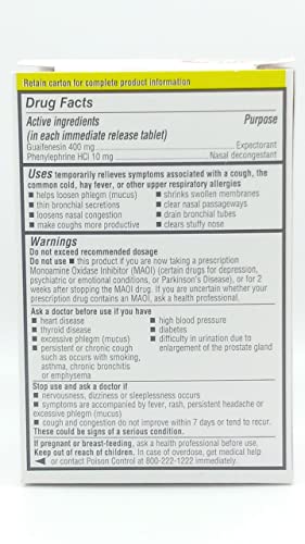 Rugby Chest Congestion Relief Pe Guaifenesin 400 Mg/Phenylephrine Hcl 10 Mg Expectorant Nasal Decongestant Relieves Chest & Sinus Congestion - 60 Immediate Release Tablets #TOP2