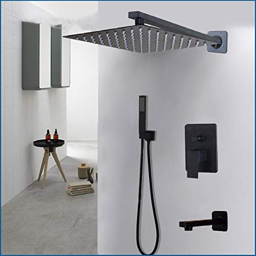 Ensemble de robinet de douche LED à 3 voies encastrable noir mat 3 fonctions 16''