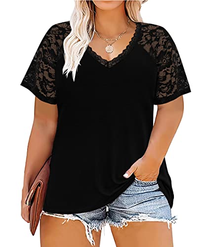 CARCOS Plus Size Tops for Women Short Sleeve Raglan Striped Tee Color Block Crewneck/V Neck Tunic Loose Fit Summer XL-5XL