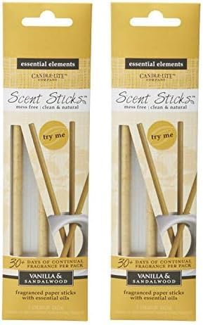 Essential Elements by Candle-Lite Company - Fragancia sin llama en palitos de aroma a vainilla y sándalo, 3-6, amarillo, 1 unidad (paquete de 2)