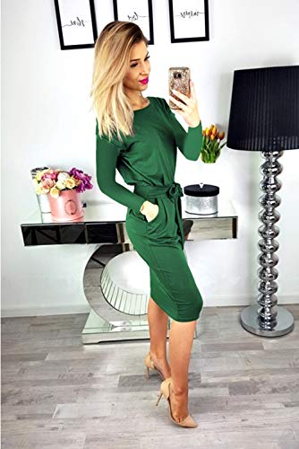 Image of PRETTYGARDEN Women's Fall Long Sleeve Bodycon Party Dress | Tie Waist, Fitted Pencil Dresses, Pockets, Spring Elegant Teacher Outfits for Work Office, Wedding, Holiday, Date Night