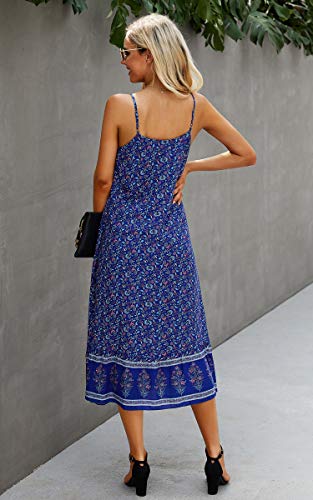 Image of Angashion Women's Dresses Floral Adjustable Spaghetti Strap V Neck Boho Long Maxi Dress Summer Beach Flowy Ethnic Sundress