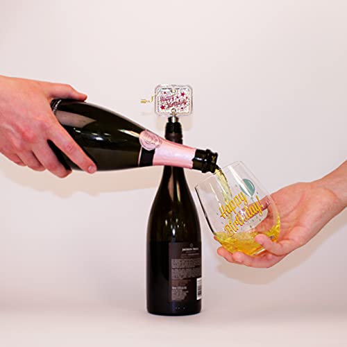 Wild Eye Designs Happy Birthday Wine Music Stopper And 16 Fl Oz Stemless Wine Glass Gift Set #TOP1