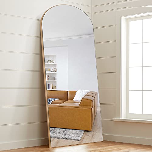 Image of PexFix Arched Full Length Mirror Arched Wall Mirror Floor Mirror with Stand Contemporary Full Length Mirror with Gold Wood Frame,71''x28'' (USAM019)