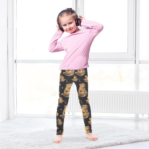Boccsty Capybara Space Planet Girls Leggings Kids Yoga Pants Dance Active Tights 4T4