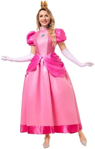Funna Pink Princess Costume Adult Women Dresses Halloween Dress up Cosplay with Crown Gloves, Medium