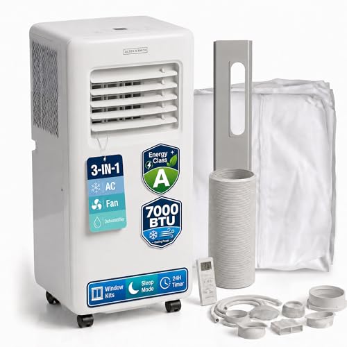 Image of Olsen & Smith 7000 BTU Portable Air Conditioner & Dehumidifier – 3-in-1 Quiet Cooling for Bedrooms up to 18m², 54dB Sleep Mode, 24H Timer & Remote – Mobile Aircon with Window Kit, White