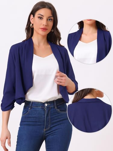 Image of Allegra K Summer Chiffon Bolero Shrug Blazer for Women's 3 /4 Ruched Sleeve Shawl Lapel Thin Lightweight Open Front Cardigans