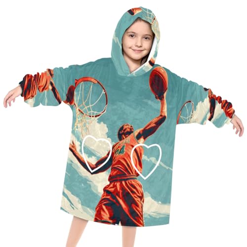 Pardick Wearable Blanket Hoodie for Kids, Mystical Basketball Fleece Sweatshirt Blanket Oversized Blanket Sweatshirt with Pocket Flannel Warm Hooded Blanket 6-10 Year Old Girl Boy Gift, One Size