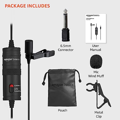 Image of (Refurbished) Amazon Basics Auxiliary Omnidirectional Lavalier Condenser Microphone (with 20ft Cable)